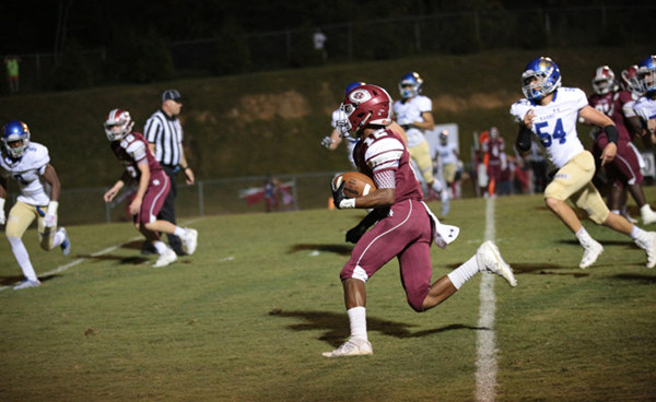 Oak Ridge junior wide receiver Kai'Reese Pendergrass (12) runs against Karns during a 49-3 homecoming win for the Wildcats on Blankenship Field on Friday, Sept. 29, 2017. (Photo by Luther Simmons)