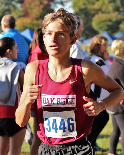 Pictured above is Oak Ridge junior Kyle Wright in the boys 5,000-meter cross country race in the Region 2 Large Division Championships at Victor Ashe Park in Knoxville on Thursday, Oct. 26, 2017. Wright will be an alternate in the state cross country meet in Nashville on Saturday, Nov. 4. (Photo by Maddie Zawisza)