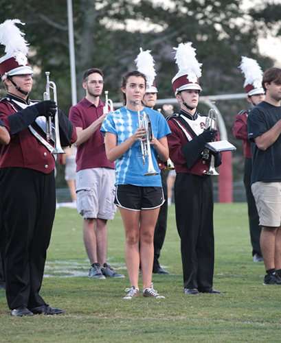 The Oak Ridge High School WildBand and alumni performed at the football game against Karns on Blankenship Field on Friday, Sept. 29, 2017. (Photo by Luther Simmons)