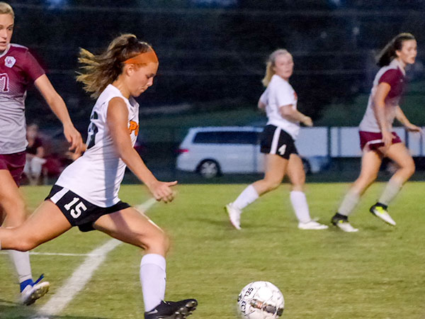 Pictured above is Powell senior Rachel Ross (15), who scored two goals in each of the Lady Panthers' wins over Oak Ridge this season, once during the regular season, shown here on Thursday, Sept. 21, 2017, and again in the District 3-AAA championship on Thursday, Oct. 12, 2017. (Photo by John Huotari/Oak Ridge Today)