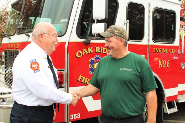 The City of Oak Ridge donated a fire engine to the Briceville Volunteer Fire Department on Nov. 6, 2017, as they awaited delivery of a new fire truck. (Photo by City of Oak Ridge)