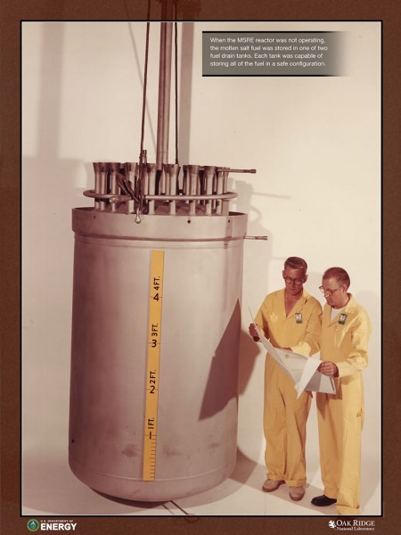 When the MSRE reactor was not operating, the molten salt fuel was stored in one of two fuel drain tanks. Each tank was capable of storing all of the fuel in a safe configuration. (Photo courtesy U.S. Department of Energy/Oak Ridge National Laboratory)