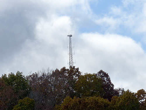 A communications tower is pictured on Pine Ridge north of the Y-12 National Security Complex on Sunday, Nov. 12, 2017. (Photo by John Huotari/Oak Ridge Today)
