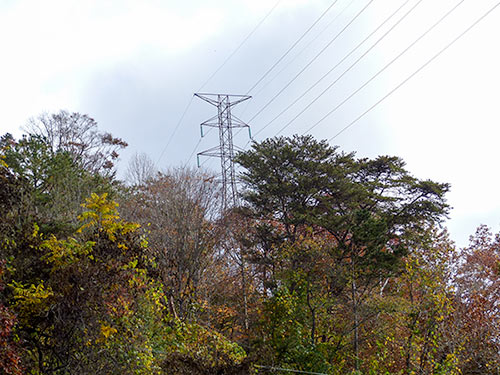 Existing power lines are pictured on Pine Ridge across Scarboro Road from the Y-12 National Security Complex on Thursday, Nov. 9, 2017. (Photo by John Huotari/Oak Ridge Today)