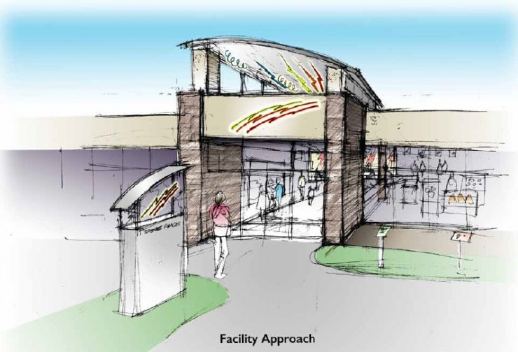 An artist's rendering of the entrance at the new American Museum of Science and Energy at Main Street Oak Ridge. (Image courtesy City of Oak Ridge/U.S. Department of Energy)