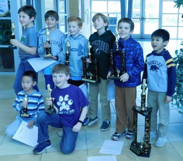 K-3 section winners are pictured above at the Tennessee Chess Association Individual Regional Tournament on Jan. 27, 2018, at Oak Ridge High School. An Nguyen from St. Mary's is at right. (Submitted photo)