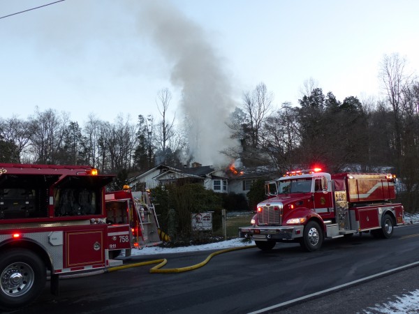 Firefighters from Anderson County's volunteer fire departments responded to a fire reported at a house at the intersection of Hidden Valley Road and Laurel Road in Marlow late Friday afternoon, Jan. 19, 2018. (Photo by John Huotari/Oak Ridge Today)