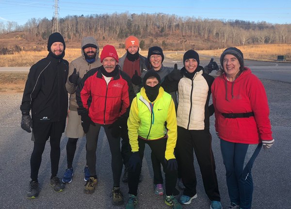Braving single-digit wind chills, members of the Oak Ridge Track Club and friends prepare for an hour-long trail run at Haw Ridge to start 2018 off on New Year's morning. (Submitted photo)