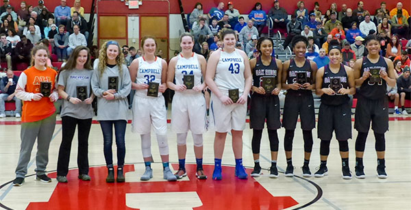 Members of the District 3-AAA All-Tournament Team are pictured above at Halls High School on Saturday, Feb. 17, 2018. (Photo by John Huotari/Oak Ridge Today)
