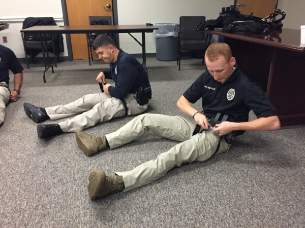 Oak Ridge Police Department officers receive tourniquet training. (Submitted photo)