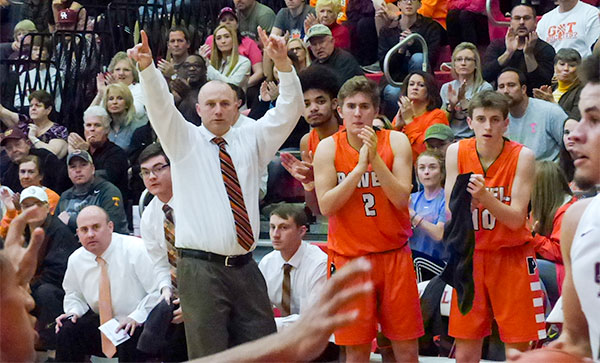 Powell Coach Gary Barnes is pictured above during the 60-58 District 3-AAA championship win over Oak Ridge at Halls on Saturday, Feb. 17, 2018. (Photo by John Huotari/Oak Ridge Today)