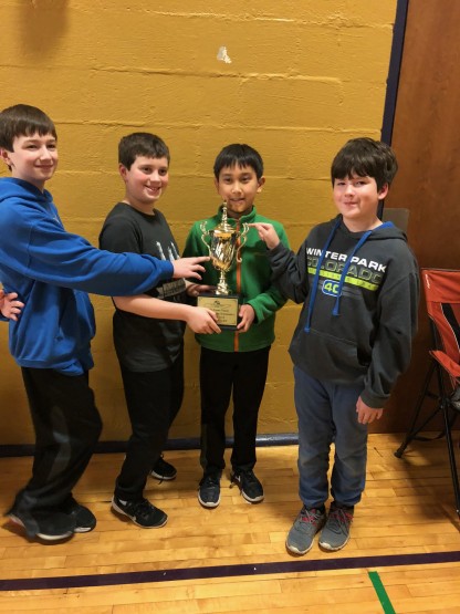 Jefferson Middle School Elementary Chess Team in March 2018: Isaak Nussbaum, Gavin Koentop, Brian Qu, and Toby Croft (Photo courtesy Justin Croft)