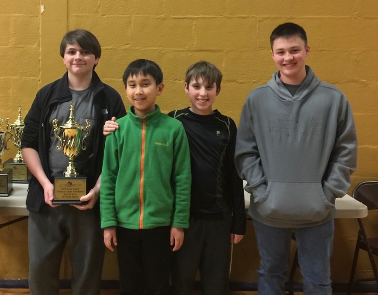 Jefferson Middle School Junior High Chess Team in March 2018: Henri Scott, Brian Qu, Nick Pelletier, and Jackson Johnson (Photo courtesy Justin Croft)
