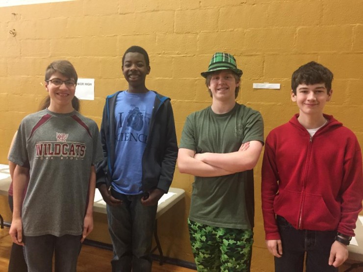 Oak Ridge High School Freshmen Chess Team in March 2018: Levi Parish, Adam Herron, Kenny Adams, and Dan Joy (Photo courtesy Esther Parish)