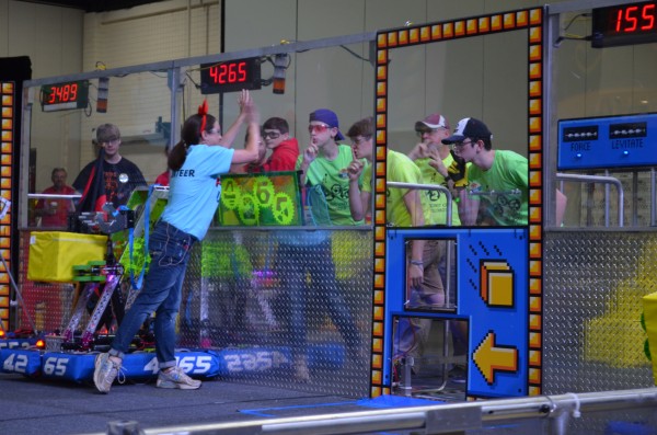The Secret City Wildbots compete in the Palmetto Regional FIRST Robotics competition on Friday, March 2, 2018. Pictured above is the drive team introduction. (Photo by Angi Agle)