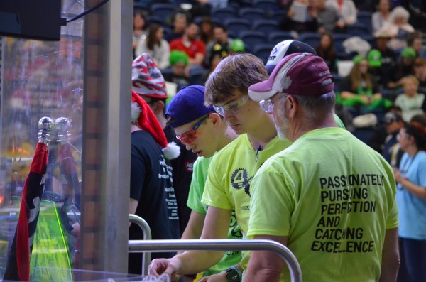 The Secret City Wildbots compete in the Palmetto Regional FIRST Robotics competition on Friday, March 2, 2018. Pictured above is the drive team. (Photo by Angi Agle)