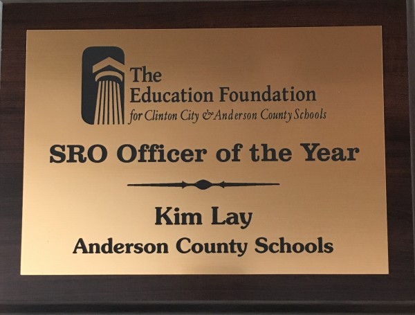 Anderson County Sheriff's Department Deputy Kim Lay has been named School Resource Officer of the Year for Anderson County Schools by The Education Foundation of Clinton City and Anderson County Schools. (Submitted photo)