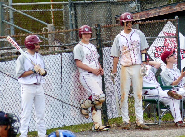 From left, Oak Ridge seniors Ian Campbell (24), Jacob Ownby (44), and Seth Caldwell (0) are pictured above during a 9-1 win over Campbell County at Bobby Hopkins Park in Oak Ridge on Tuesday, April 24, 2018. (Photo by John Huotari/Oak Ridge Today)