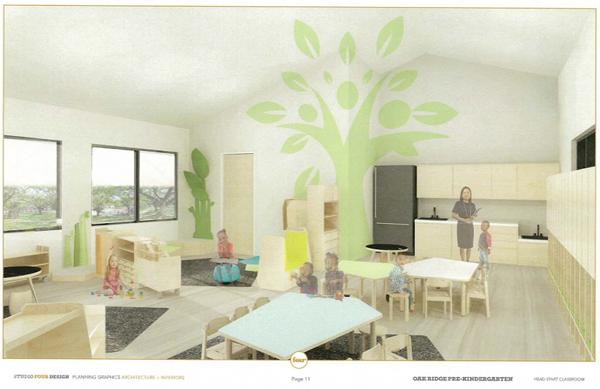 A view of what a classroom could like at the Oak Ridge Preschool at Scarboro Park. (Image by Studio Four Design via City of Oak Ridge)