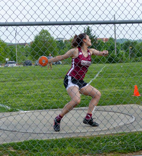 Wildcats junior Erin Van Berkel, who is pictured above during a track meet at Oak Ridge High School on May 4, will compete in the girls discus at the state track and field championship meet in Murfreesboro on Thursday, May 24, 2018. (Photo by John Huotari/Oak Ridge Today)