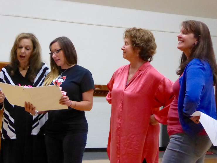 Anne McKinney, left, Myranda McGhee, Sharon Lord, and Adina Chumley rehearse for the 40th anniversary Front Page Follies on June 14, 2018, at the Bijou Theatre. (Submitted photo)