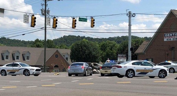 The driver of a vehicle allegedly stolen from a woman in a wheelchair in Oak Ridge on Saturday, June 23, 2018, fled from law enforcement officers, running red lights and passing vehicles in the turn lane at high speed, before crashing into a car and a traffic light pole on Clinton Highway at Powell Drive in Knox County, an incident report said. (Submitted photo)