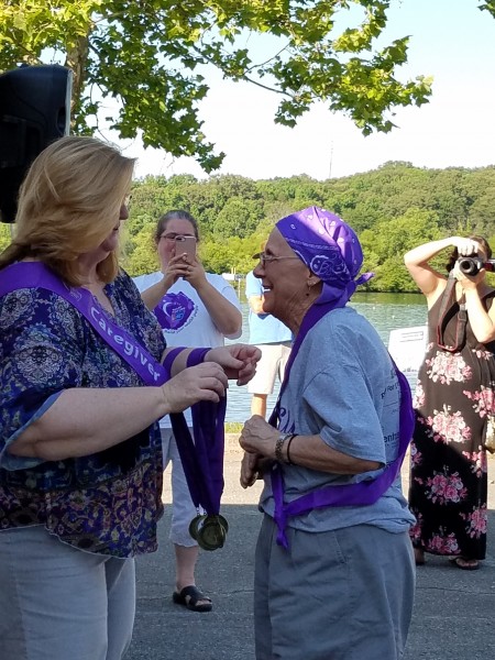 The Festival of Hope at Melton Lake Park in Oak Ridge on Friday, June 15, 2018, raised $50,000 for the American Cancer Society. Opening ceremonies recognized more than 60 area cancer survivors who attended, and that was followed by the Cancer Survivors lap. Each survivor was provided a purple cancer survivorâ€™s T-shirt and had a medallion placed around their neck. (Submitted photo)