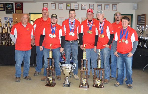 Roane Stateâ€™s national championship Shooting Sports Team has been awarded a grant for supplies from the NRA Foundation. Shown after winning the national title last fall are, from left, Assistant Coach James Wattenbarger, Head Coach Kenneth Carey, Ty McCaskey, Nathan Wattenbarger, Andy Carey, Codey Dean, Assistant Coach Kevin Hembree, and Nathan Hembree. (Submitted photo)