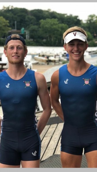 Kristopher Fisher of Oak Ridge, right, and his teammate Cooper Tuckerman of Bozeman, Montana, are racing in the Junior Men’s Double Sculls in the World Rowing Junior Championships in Racice, which is outside of Prague in the Czech Republic. (Photo by Kimberly Bell)