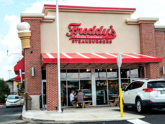 Freddy's Frozen Custard & Steakburgers was open, as pictured above on Tuesday, Aug. 14, 2018, at South Illinois and South Tulane avenues as part of Main Street Oak Ridge, the 58-acre redevelopment of the former Oak Ridge Mall. (Photo by John Huotari/Oak Ridge Today)