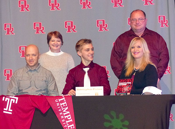 Local rower Kristopher Fisher participates in a signing ceremony with Temple University at Oak Ridge High School on Friday, Feb. 16, 2018. (Photo by John Huotari/Oak Ridge Today)