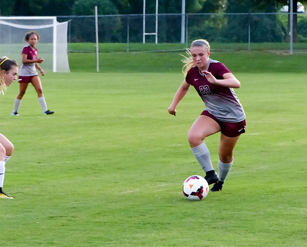 Oak Ridge sophomore Taylor Del Toro (23) scored a goal for the Lady Wildcats late in the second half during a 5-2 win over Farragut at home on Tuesday, Aug. 21, 2018. (Photo by John Huotari/Oak Ridge Today)