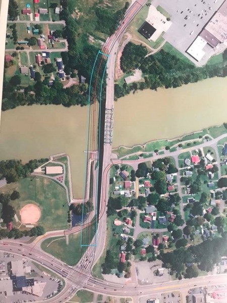 Visual of the location of the new bridge over the Clinch River connecting downtown Clinton to South Clinton. (Image via Clinton Mayor Scott Burton/Facebook)