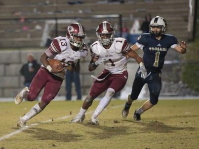 Oak Ridge senior quarterback Herbert Booker (13), left, is pictured with senior wide receiver Jeremy Mitchell (1) during a 40-23 win at Soddy-Daisy on Friday, Nov. 9, 2018. (Photo by Luther Simmons)