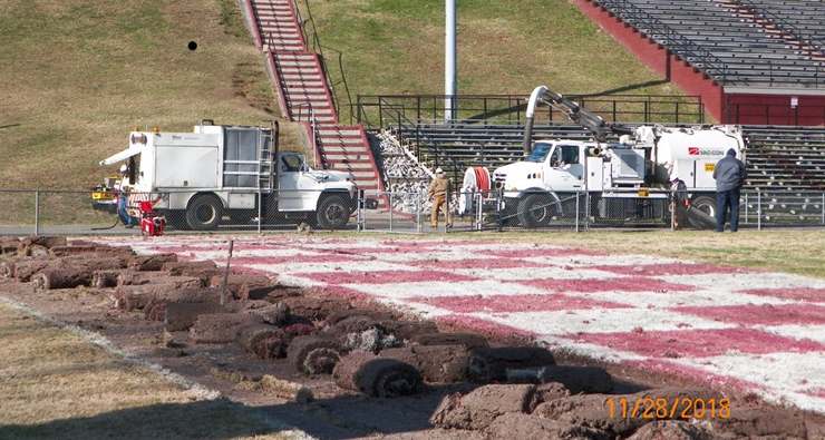 The high school football season is over, and renovation work started at Blankenship Field in November 2018. (Photo courtesy Oak Ridge Schools)