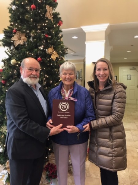 Pictured above at Canterfield are, from left, MCLinc president Barry Stephenson, resident Margie Tunnell, and Jessica Steed, executive director of Oak Ridge Public Schools Education Foundation. (Submitted photo)