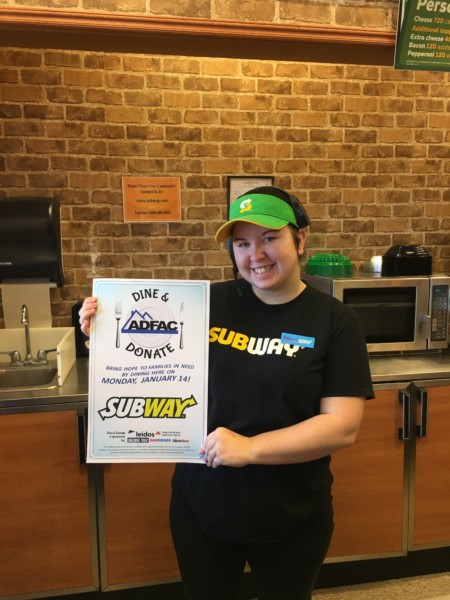 Dine out on Monday, Jan. 14, 2019, to support ADFAC! Our featured restaurants this month are the five local Subway locations in Clinton, Oak Ridge (1968 Oak Ridge Turnpike), Rocky Top, and Oliver Springs (shown in photo). Additional participating restaurants are Burchfield's, Dean's, Gallo Loco, Hoskins, Mediterranean Delight, Razzleberry's, and The Soup Kitchen. Dine & Donate is also supported by Leidos, State Farm - Randy McNally, and Oak Ridge Today. ADFAC exists to support and serve those in need by assisting them in becoming stable and self-sufficient. Please visit adfac.org for more information. (Submitted photo)