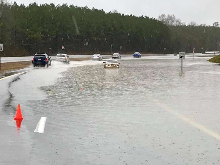The Oak Ridge Police Department said road closures due to flooding on Saturday, Feb. 23, 2019, include eastbound Highway 95 east of the Highway 95/58 split, pictured above; Gum Hollow Road; and Jefferson Avenue at Jefferson Circle and Royce Circle. (Photo courtesy ORPD)