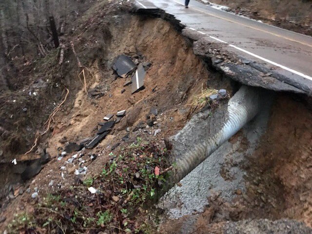 State Route 116 is closed Thursday, Feb. 7, 2019, in north Anderson County between Indian Fork Lane and Bunch Cemetery due to a slide after heavy rains on Wednesday, Feb. 6. (Photo courtesy Tennessee Department of Transportation)