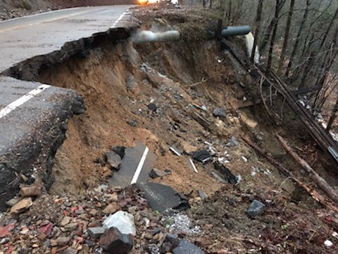 State Route 116 is closed Thursday, Feb. 7, 2019, in north Anderson County between Indian Fork Lane and Bunch Cemetery due to a slide after heavy rains on Wednesday, Feb. 6. (Photo courtesy Tennessee Department of Transportation)
