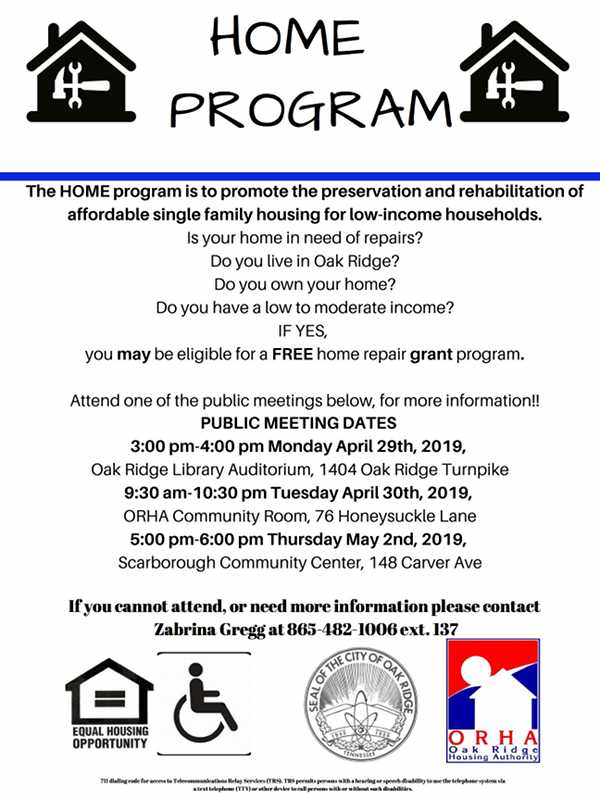 Public meetings: HOME program repairs - Oak Ridge Today